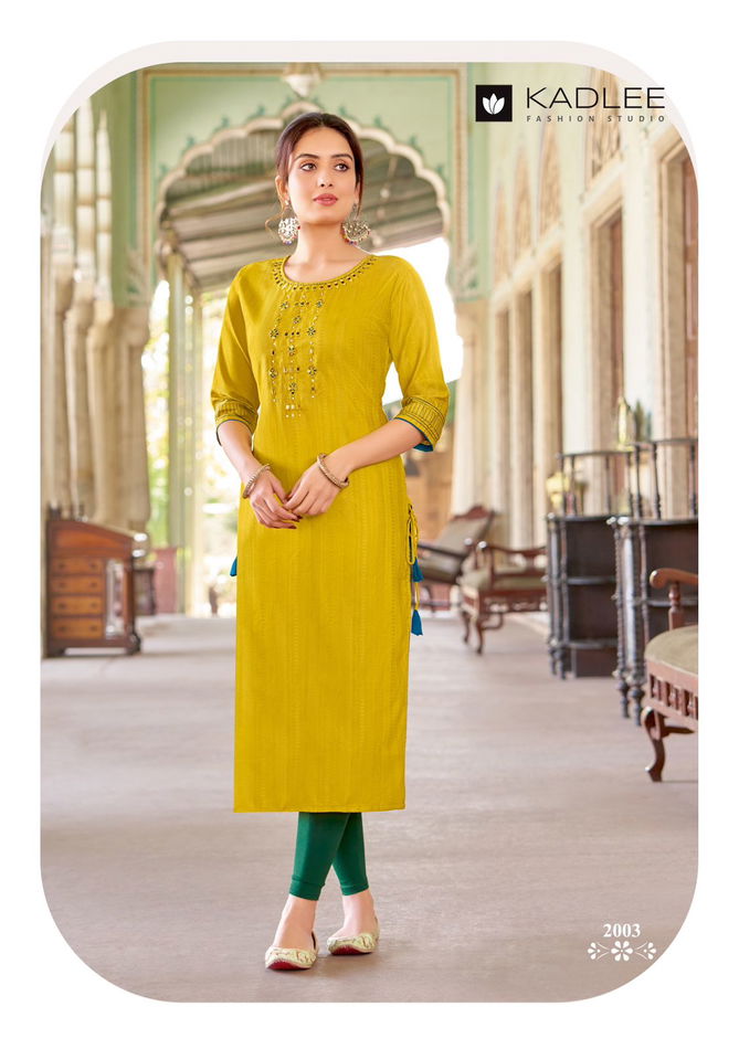 Ragini By Kadlee Rayon Weaving Designer Kurtis Wholesale Market In Surat
